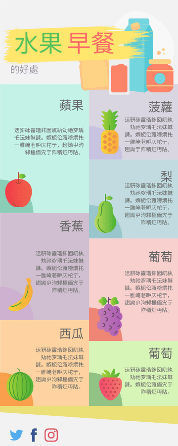 Editable infographics template:水果早餐的好處