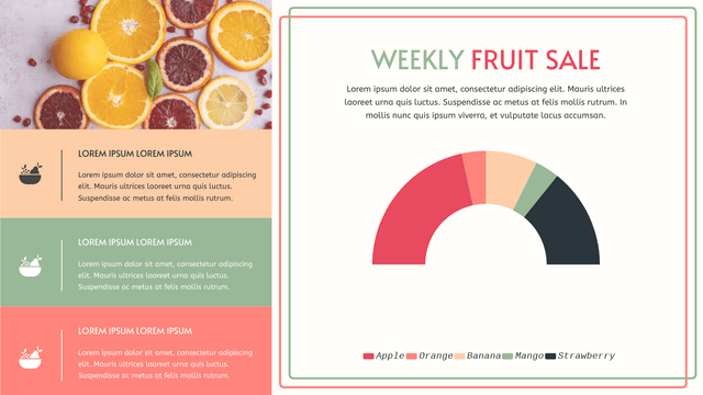 Semi Doughnut Chart template: Weekly Fruit Sale Semi-Doughnut Chart (Created by InfoART's  marker)