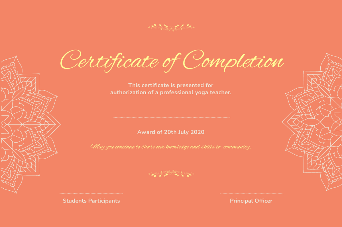 Certificate template: Sandy Brown Yoga Certificate  (Created by InfoART's Certificate maker)
