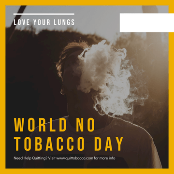 Editable instagramposts template:Yellow Tobacco Photo World No Tobacco Day Instagram Post