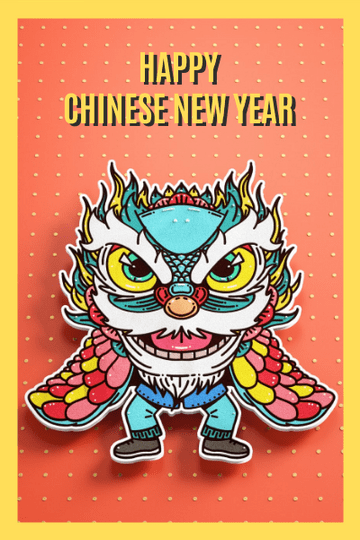 Greeting Card template: Lion Dance Illustration Photo Greeting Card (Created by Visual Paradigm Online's Greeting Card maker)