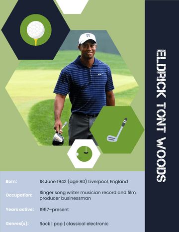 Biography template: Eldrick Tont Woods Biography (Created by Visual Paradigm Online's Biography maker)