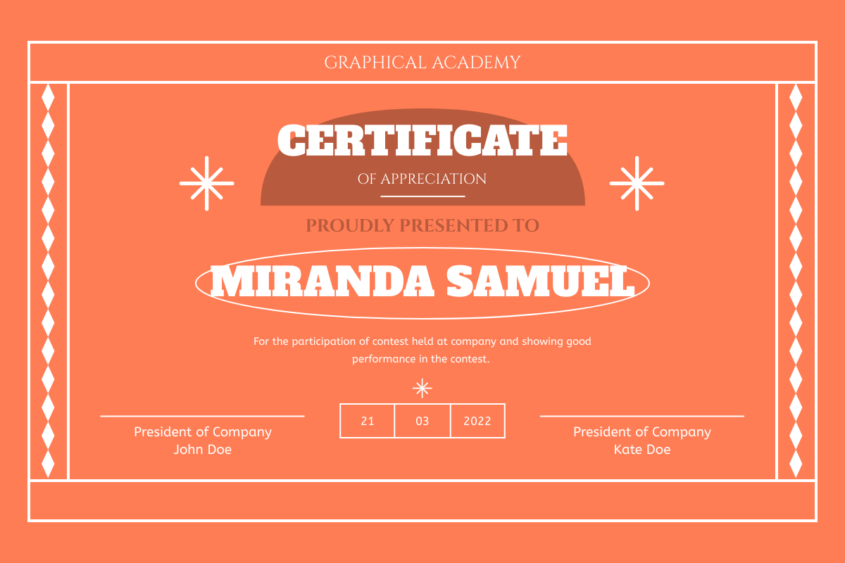 Certificate template: Vibrant Orange Modern Certificate (Created by InfoART's Certificate maker)