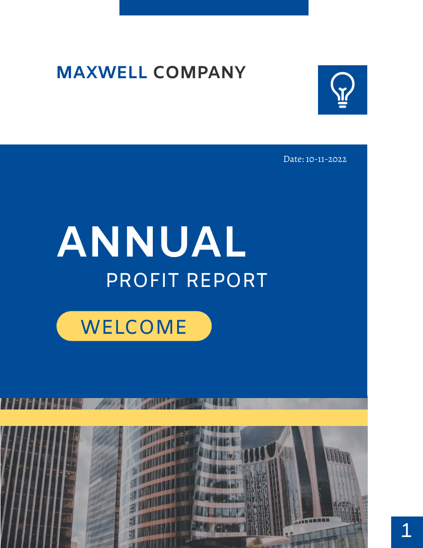Report template: Blue & Yellow Annual Reports (Created by InfoART's Report maker)