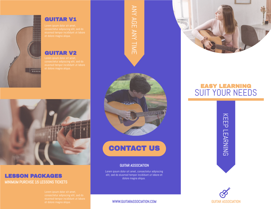 Brochure template: Guitar Distant Learning Brochure (Created by InfoART's Brochure maker)