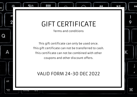 Gift Card template: Black And White Computer Photo New Year Gift Card (Created by Visual Paradigm Online's Gift Card maker)