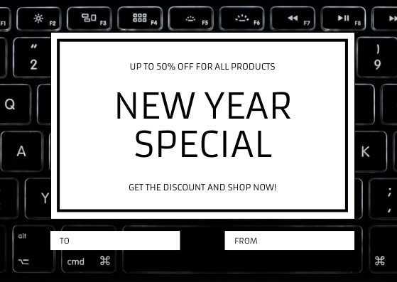 Black And White Computer Photo New Year Gift Card