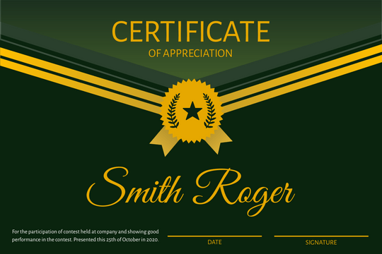 Certificate template: Dark Green And Gold Certificate (Created by Visual Paradigm Online's Certificate maker)