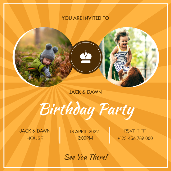 Invitation template: Orange Sunburst Baby Birthday Party Invitation (Created by InfoART's Invitation maker)