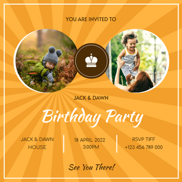 Editable invitations template:Orange Sunburst Baby Birthday Party Invitation
