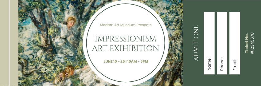 Ticket template: Impressionism Art Exhibition Ticket (Created by InfoART's Ticket maker)