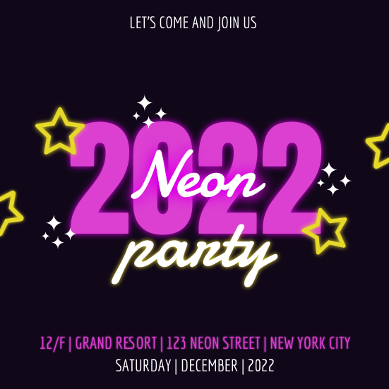 Invitation template: Neon Stars Neon Party 2022 Invitation (Created by Visual Paradigm Online's Invitation maker)