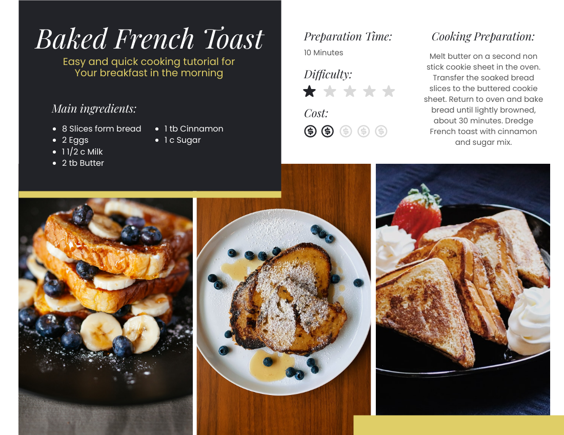 Recipe Card template: Baked French Toast Recipe Card (Created by Visual Paradigm Online's Recipe Card maker)