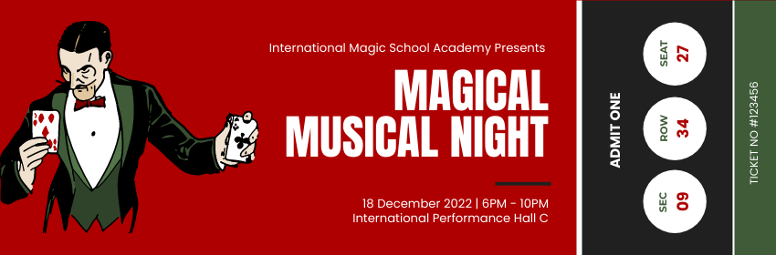 Ticket template: Magical Musical Night Ticket (Created by Visual Paradigm Online's Ticket maker)