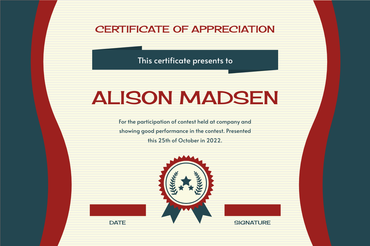 Blue And Red Curves Shape Award Certificate  Certificate Template With Regard To Winner Certificate Template