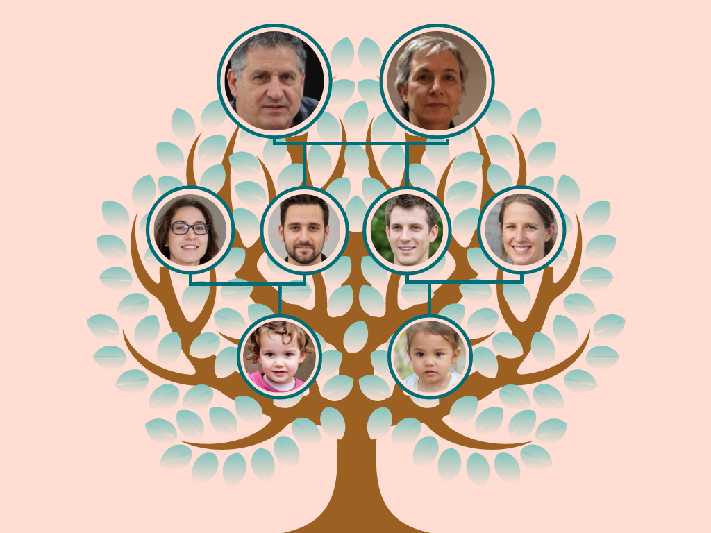家庭树 模板。粉红色圆形家族树与背景 (由 Visual Paradigm Online 的家庭树软件制作)