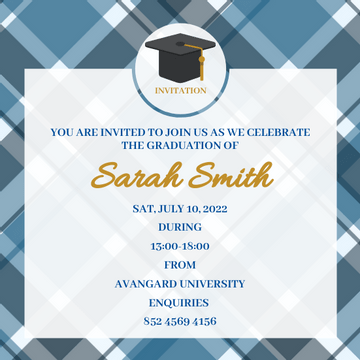 Editable invitations template:Blue Graduation Ceremony Invitation