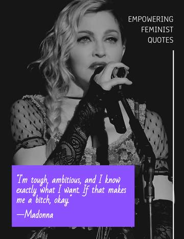 Quote template: I'm tough, ambitious, and I know exactly what I want. If that makes me a bitch, okay. ―Madonna (Created by Visual Paradigm Online's Quote maker)