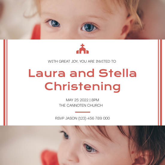 Invitation template: Red And White Baby Photo Christening Invitation (Created by Visual Paradigm Online's Invitation maker)
