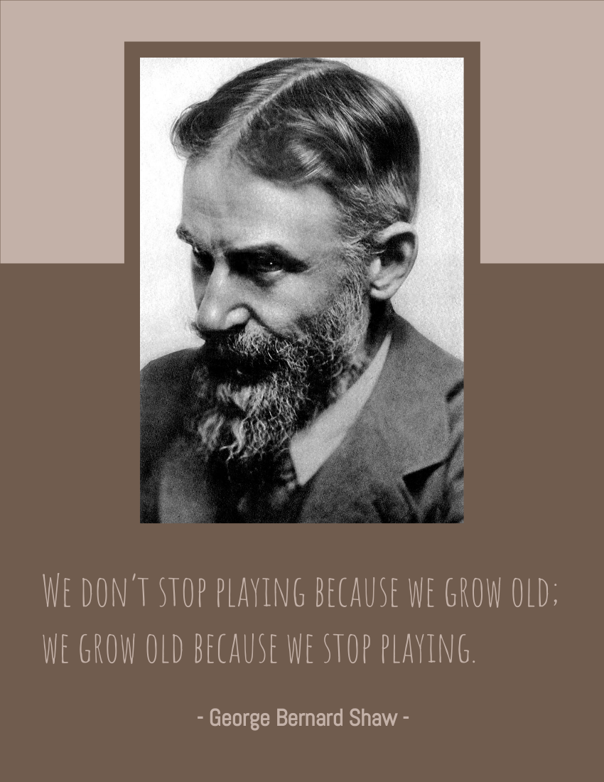 Quote 模板。 We don’t stop playing because we grow old; we grow old because we stop playing. - George Bernard Shaw (由 Visual Paradigm Online 的Quote軟件製作)