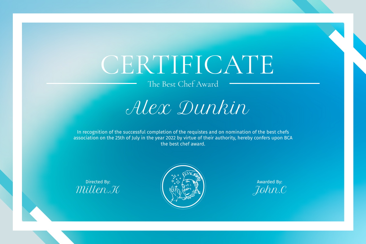 Certificate template: The Best Chef Award Certificate (Created by Visual Paradigm Online's Certificate maker)