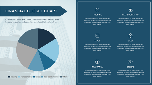 Pie Charts template: Financial Budget Pie Chart (Created by InfoART's Pie Charts marker)