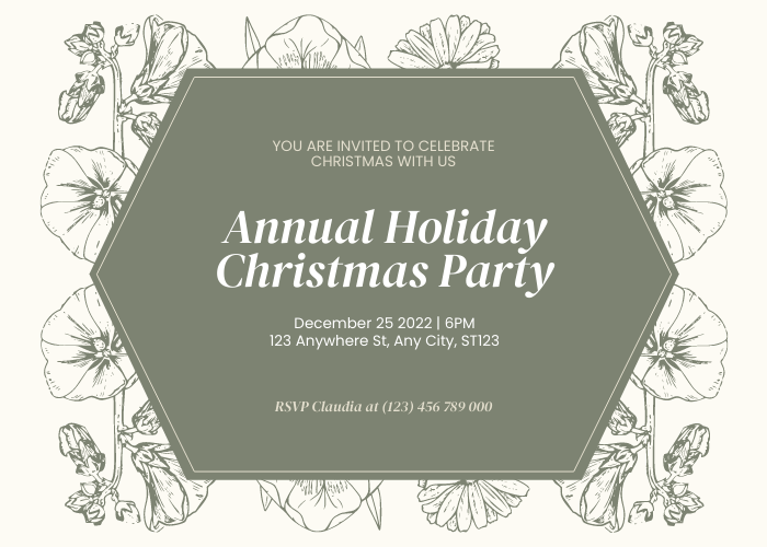 Invitation template: Annual Holiday Christmas Party Invitation (Created by Visual Paradigm Online's Invitation maker)