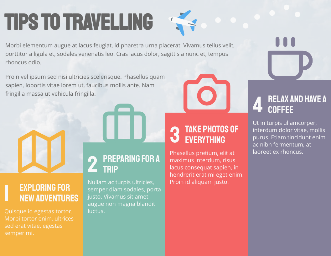 Infographic template: Tips to Travelling Horizontal Infographic (Created by Visual Paradigm Online's Infographic maker)