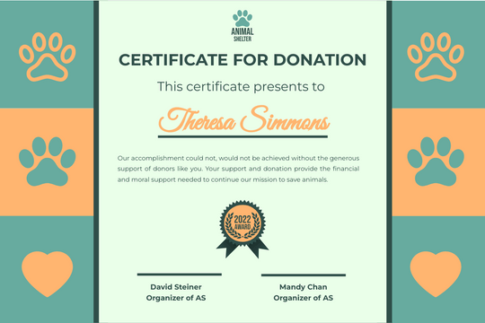 Editable certificates template:Green And Orange Certificate For Donation