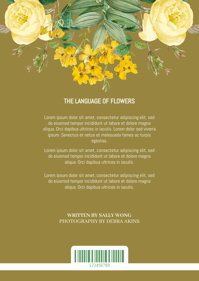 书籍封面 模板。Language Of Flowers Book Cover (由 Visual Paradigm Online 的书籍封面软件制作)