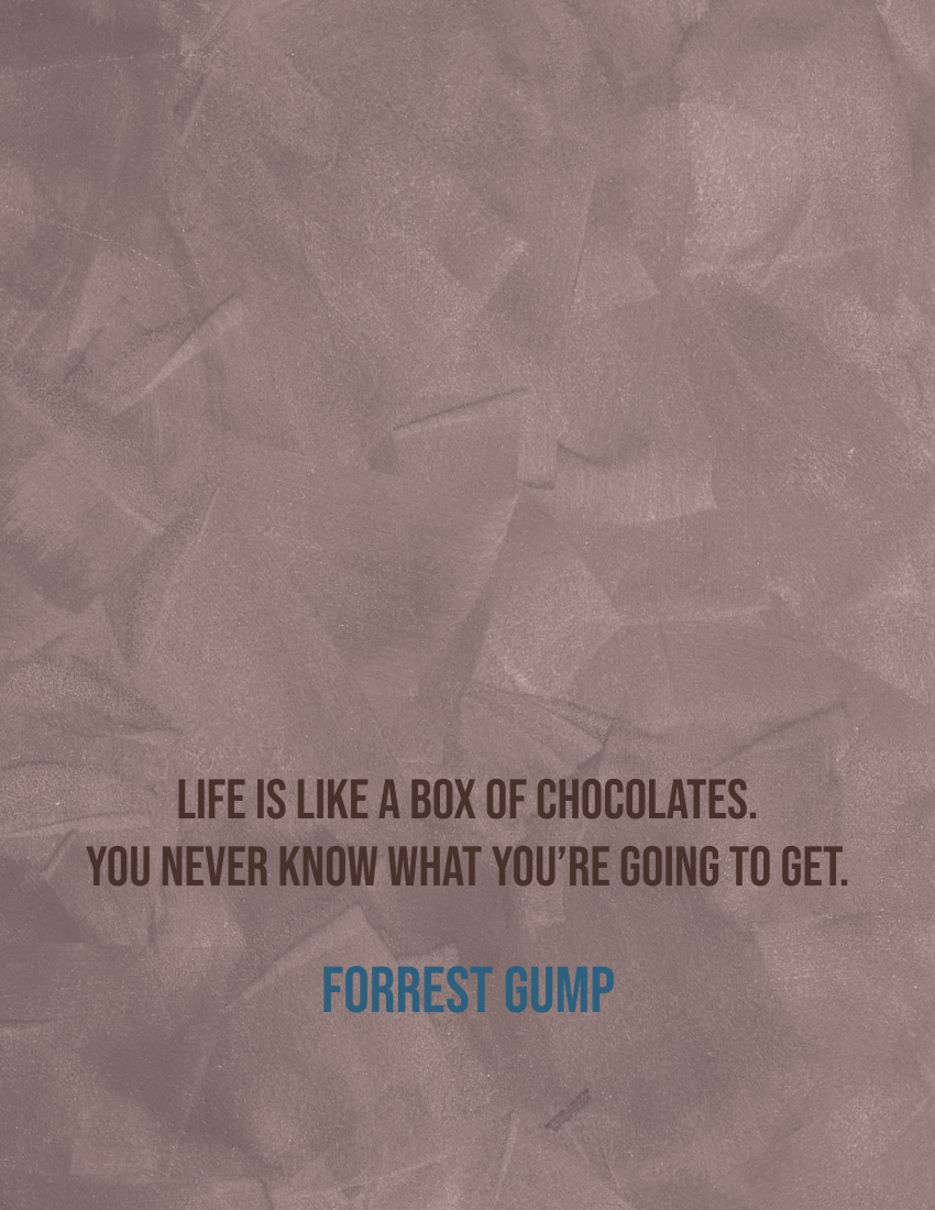 Quote 模板。 Life is like a box of chocolates. You never know what you’re going to get. - Forrest Gump (由 Visual Paradigm Online 的Quote軟件製作)