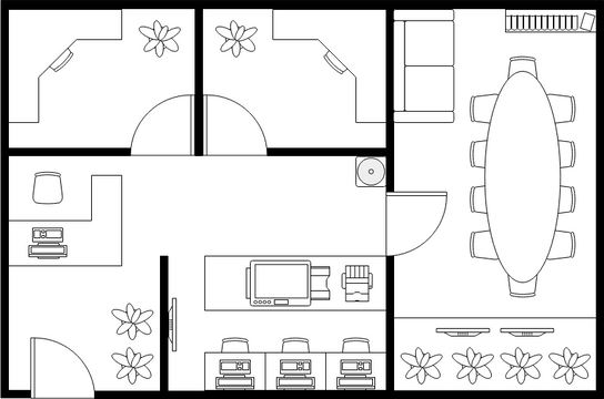 Work Office Floor Plan template: Office Floor Plan With Conference Room (Created by Visual Paradigm Online's Work Office Floor Plan maker)