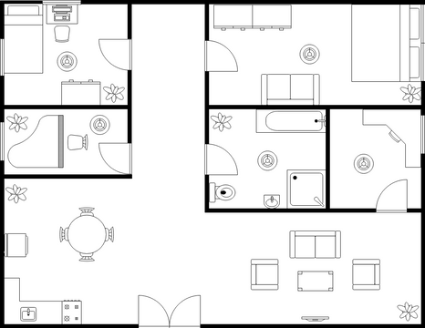 平面圖 模板。 兩臥室房屋平面圖 (由 Visual Paradigm Online 的平面圖軟件製作)