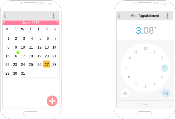 Android Wireframe template: Calendar App (Created by Visual Paradigm Online's Android Wireframe maker)