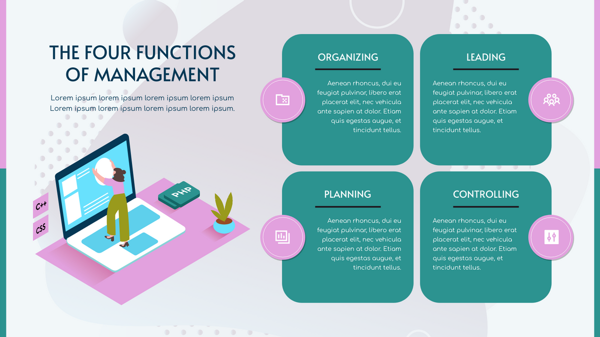 Strategic Analysis template: Green And Pink Four Functions Of Management Strategic Analysis (Created by Visual Paradigm Online's Strategic Analysis maker)