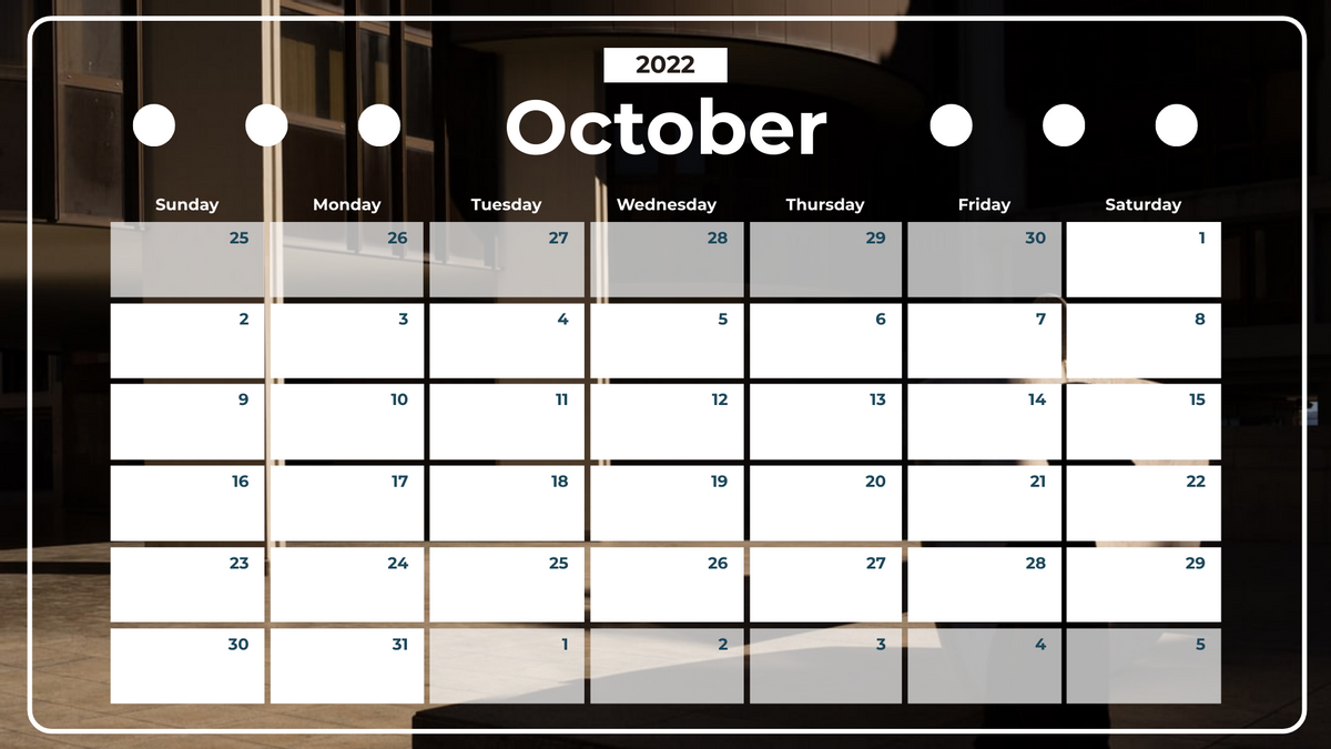 Calendar template: Shadow Photography Calendar 2022 (Created by Visual Paradigm Online's Calendar maker)
