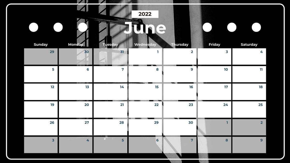 Calendar 模板。Shadow Photography Calendar 2022 (由 Visual Paradigm Online 的Calendar软件制作)