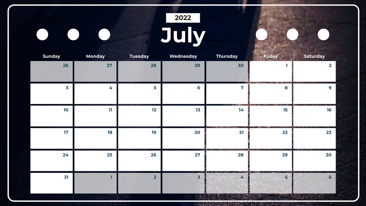 Calendar template: Shadow Photography Calendar 2022 (Created by Visual Paradigm Online's Calendar maker)