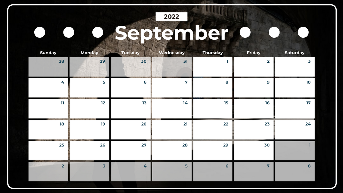 Calendar 模板。 Shadow Photography Calendar 2022 (由 Visual Paradigm Online 的Calendar軟件製作)