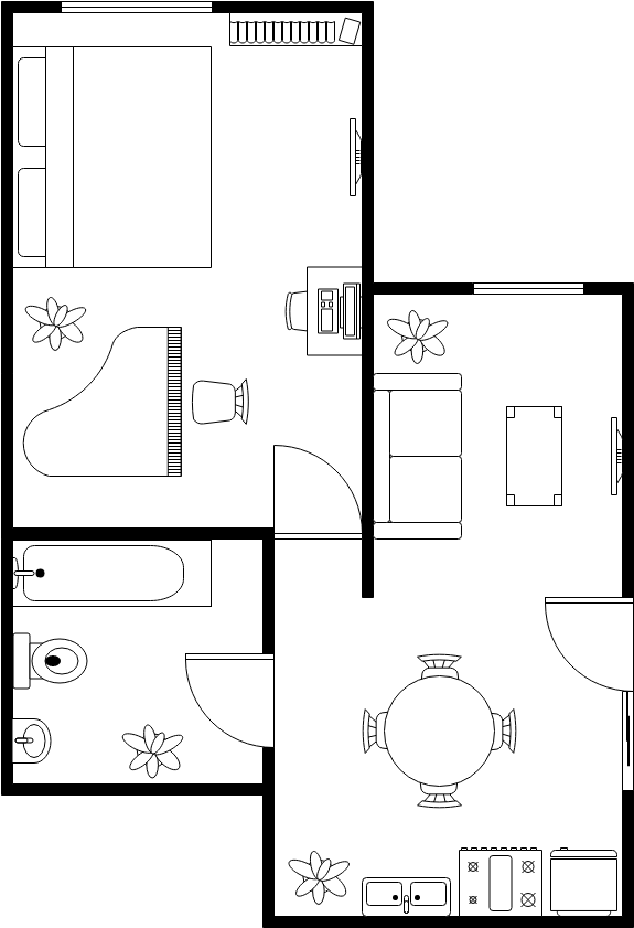 平面圖 模板。 簡單的現代住宅平面圖 (由 Visual Paradigm Online 的平面圖軟件製作)