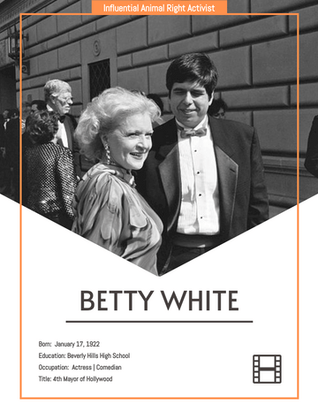Biography 模板。 Betty White Biography (由 Visual Paradigm Online 的Biography軟件製作)