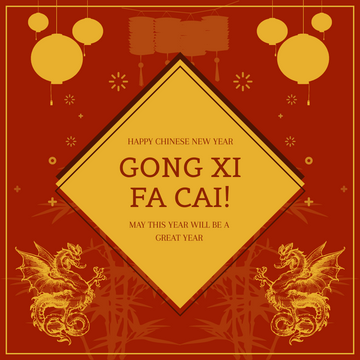 Editable instagramposts template:Red And Gold Decoration Lunar New Year Instagram Post