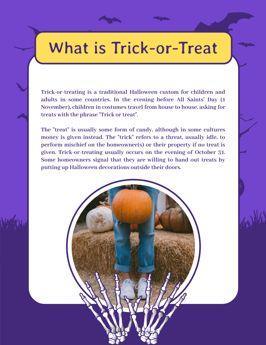 小册子 模板。How Did Trick-or-Treat Became A Halloween Custom? (由 Visual Paradigm Online 的小册子软件制作)