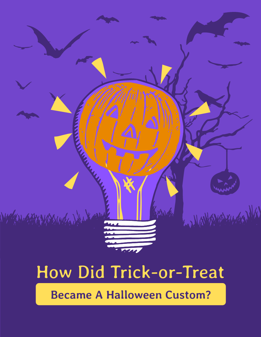 小冊子 模板。 How Did Trick-or-Treat Became A Halloween Custom? (由 Visual Paradigm Online 的小冊子軟件製作)