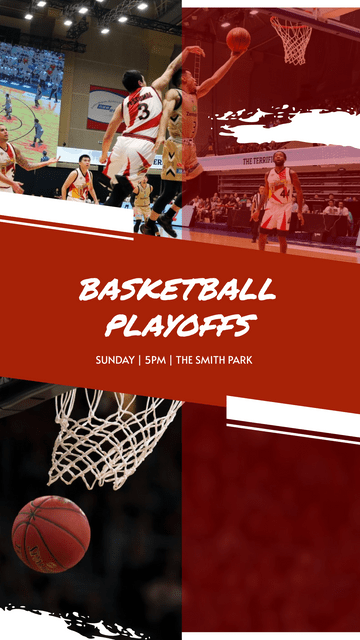 Editable instagramstories template:Red Basketball Photo Basketball Playoffs Instagram Story