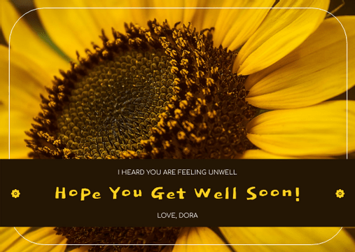 Editable postcards template:Yellow Sunflowers Photo Get Well Soon Postcard