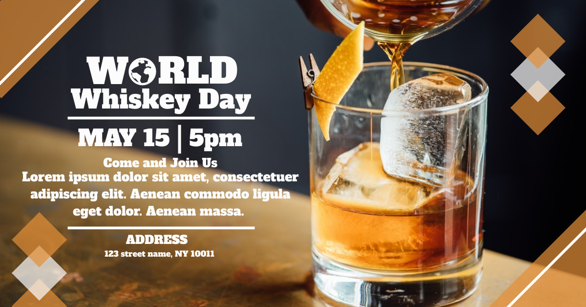 Facebook Ad template: World Whiskey Day Orange Facebook Ad (Created by Visual Paradigm Online's Facebook Ad maker)