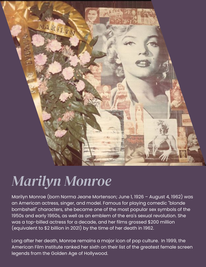 Biography template: Marilyn Monroe Biography (Created by Visual Paradigm Online's Biography maker)