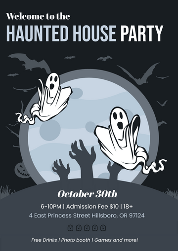 海报 模板。Halloween Haunted House Party Poster (由 Visual Paradigm Online 的海报软件制作)