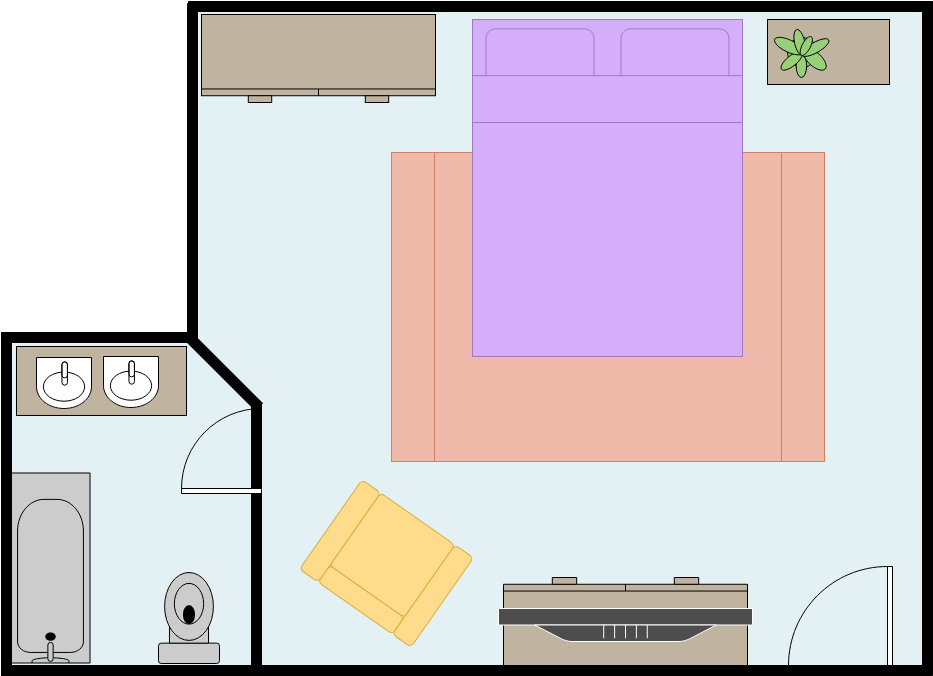 臥室平面圖 模板。  主臥室 (由 Visual Paradigm Online 的臥室平面圖軟件製作)
